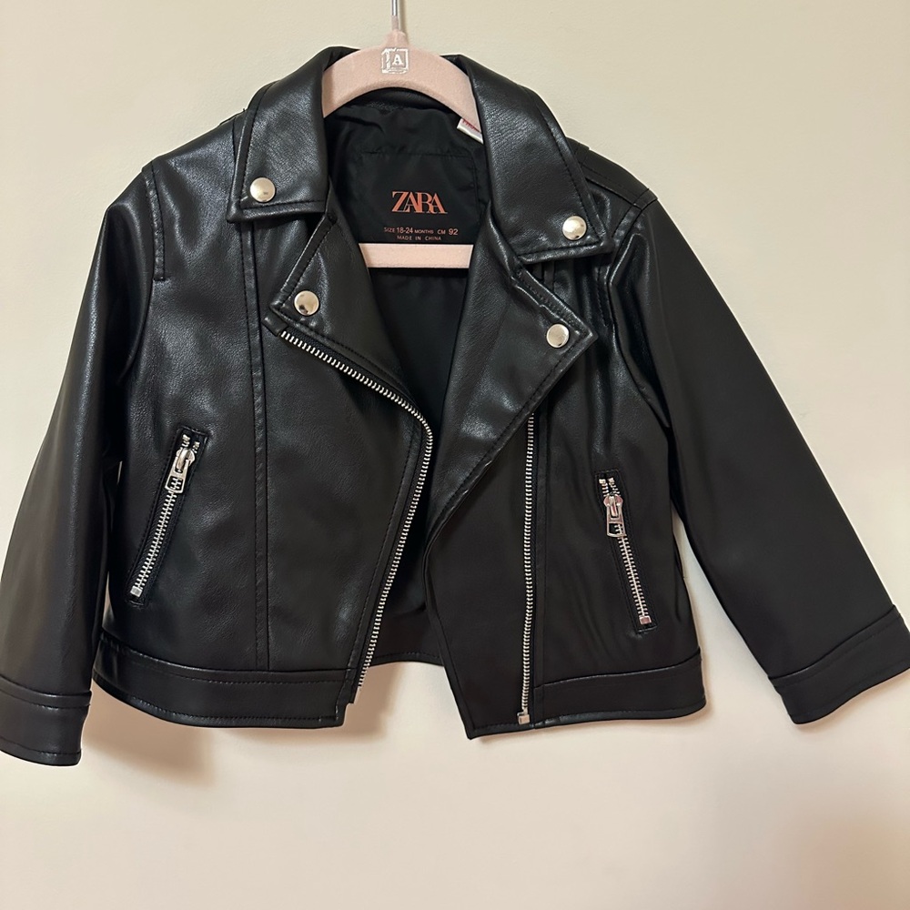 Zara baby faux leather Black Biker Jacket